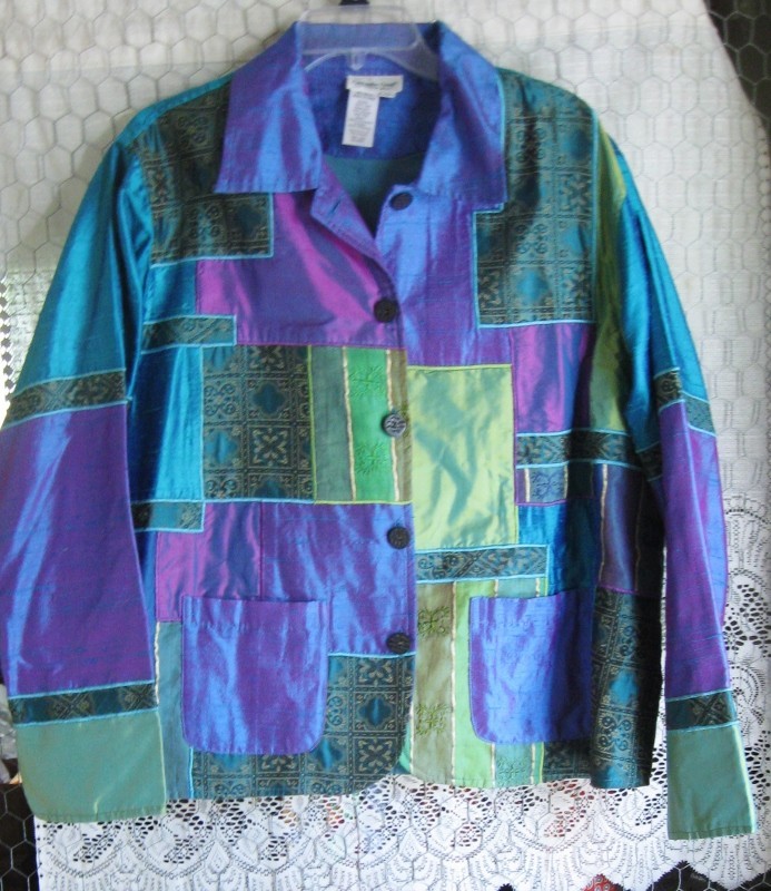 Coldwater Creek Women\'s Jacket - Size XL - Patchwork Pattern in Blues - NWOT