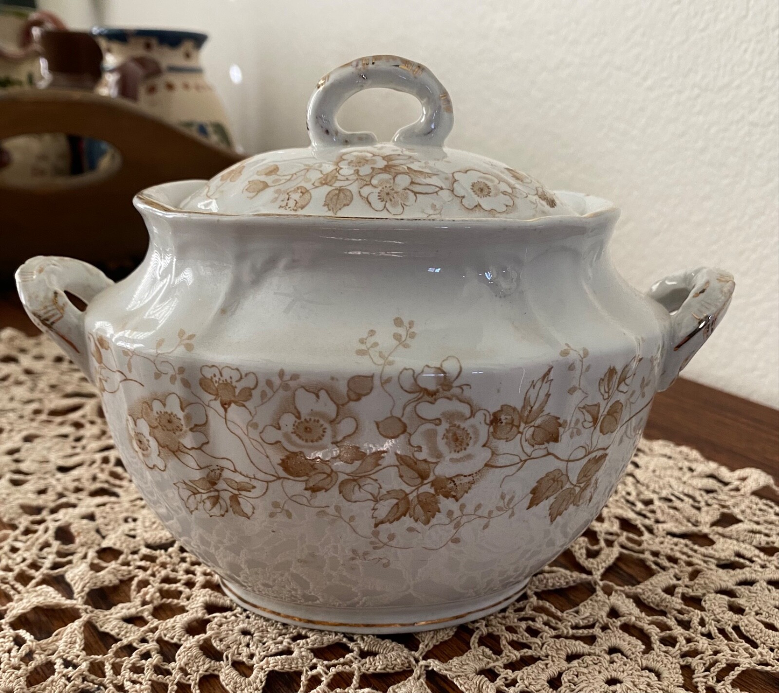 Rare  Furnivals England Royal Semi Brown Sugar Bowl Embossed # & Signed Antique