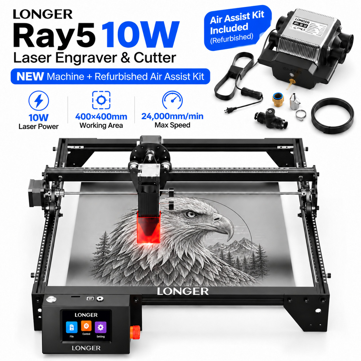 LONGER Ray5 10W Laser Engraver & Cutter, 24000mm/min, w/ Used Air Assist Kit🔥