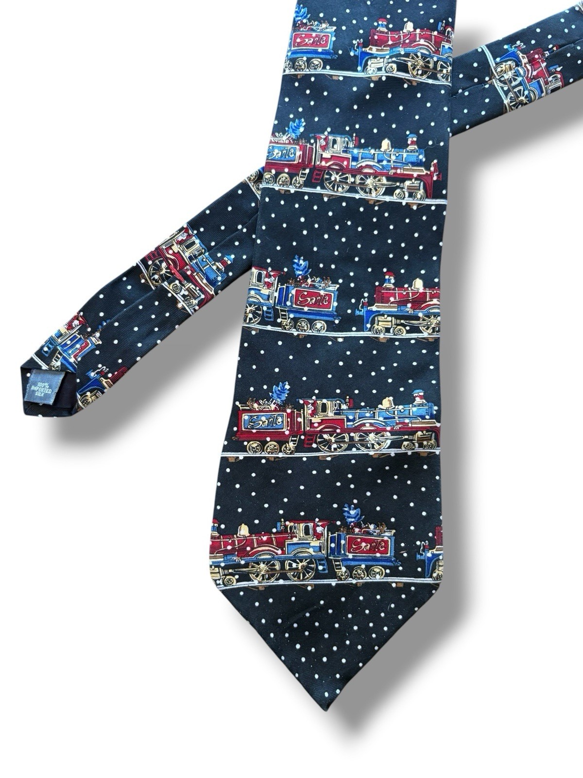 American Traditions Christmas Holiday  Santa Train 100% Silk Neck Tie - Navy