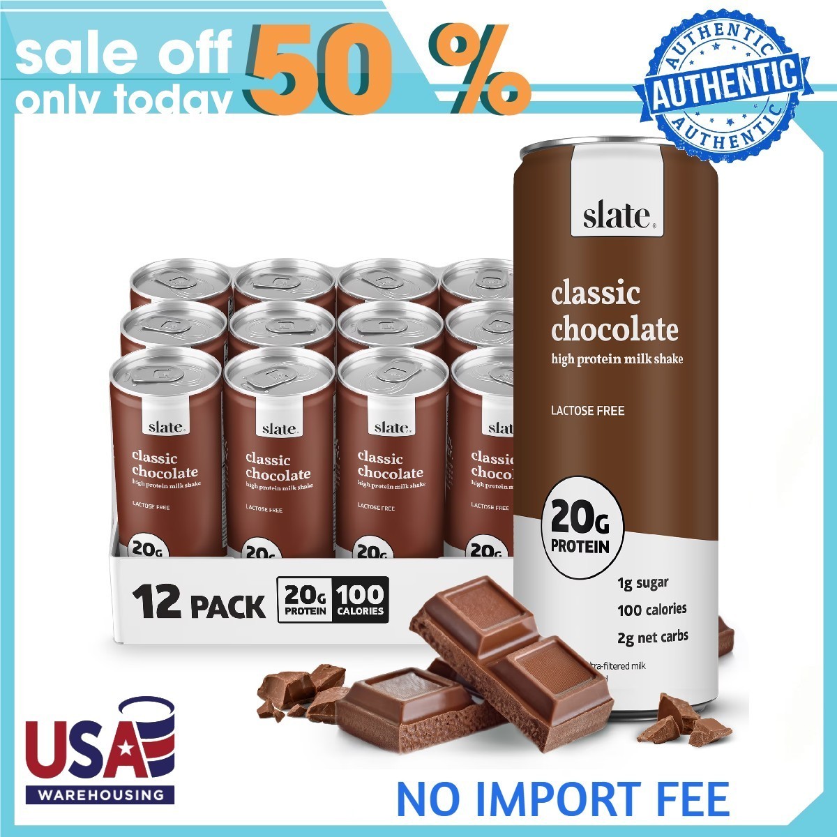 Slate Milk Classic Chocolate, High Protein Milk Shake 11 fl oz, 12 Cans Slate Milk Classic Chocolate, High Protein Milk Shake 11 fl oz, 12 Cans
