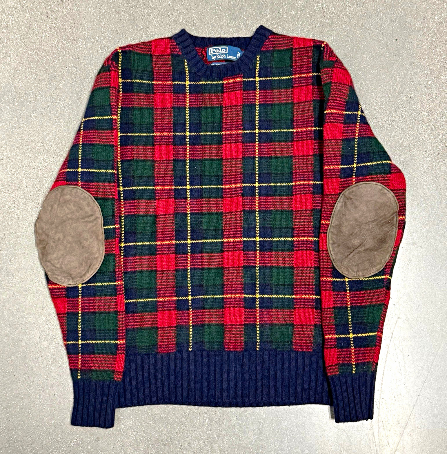 90s Vintage Polo Ralph Lauren Sweater Mens SRed Plaid Wool Elbow Patches 90s Vintage Polo Ralph Lauren Sweater Mens SRed Plaid Wool Elbow Patches