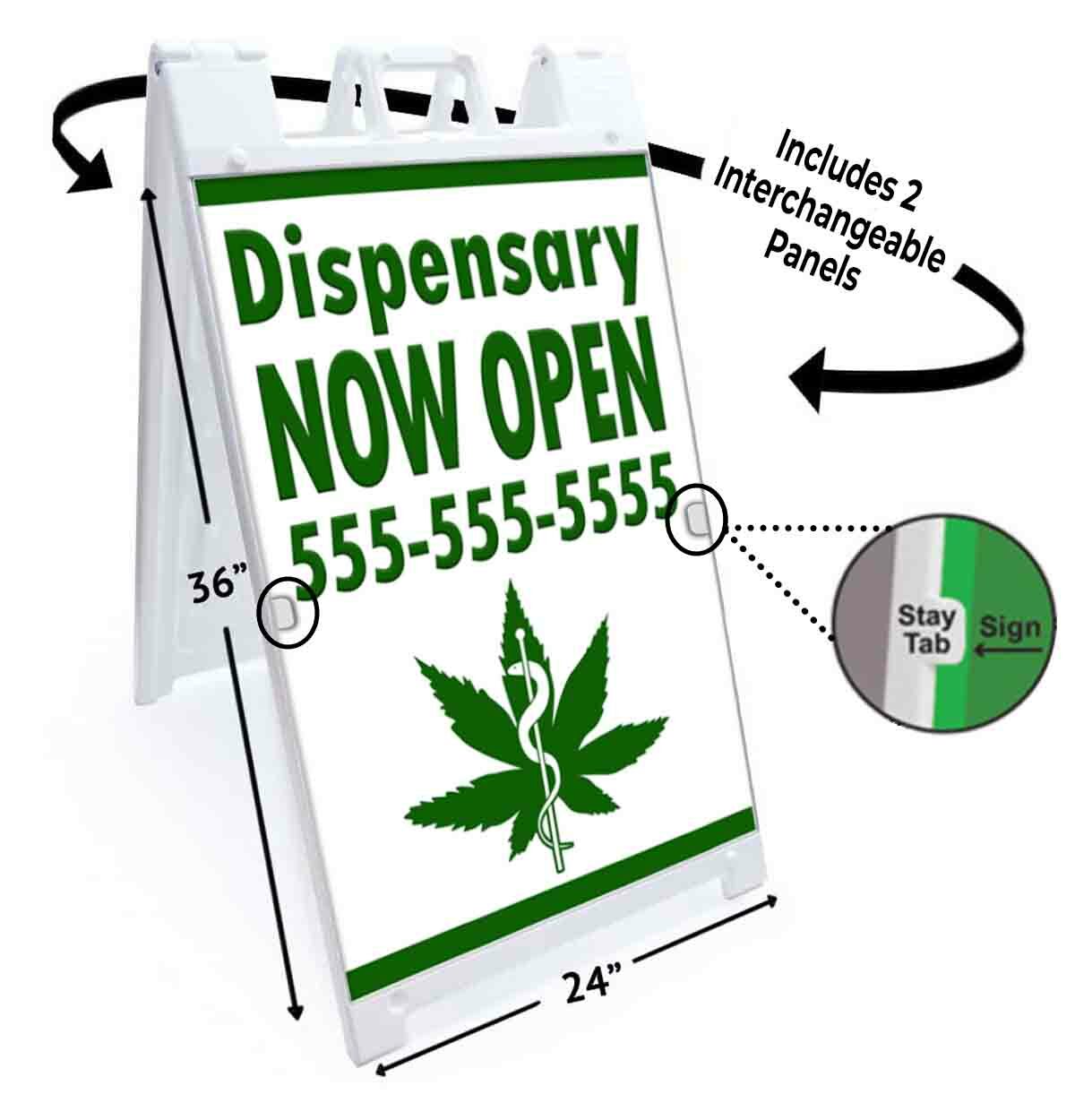 DISPENSARY NOW OPEN Signicade 24x36 Aframe Sidewalk Sign Banner Decal