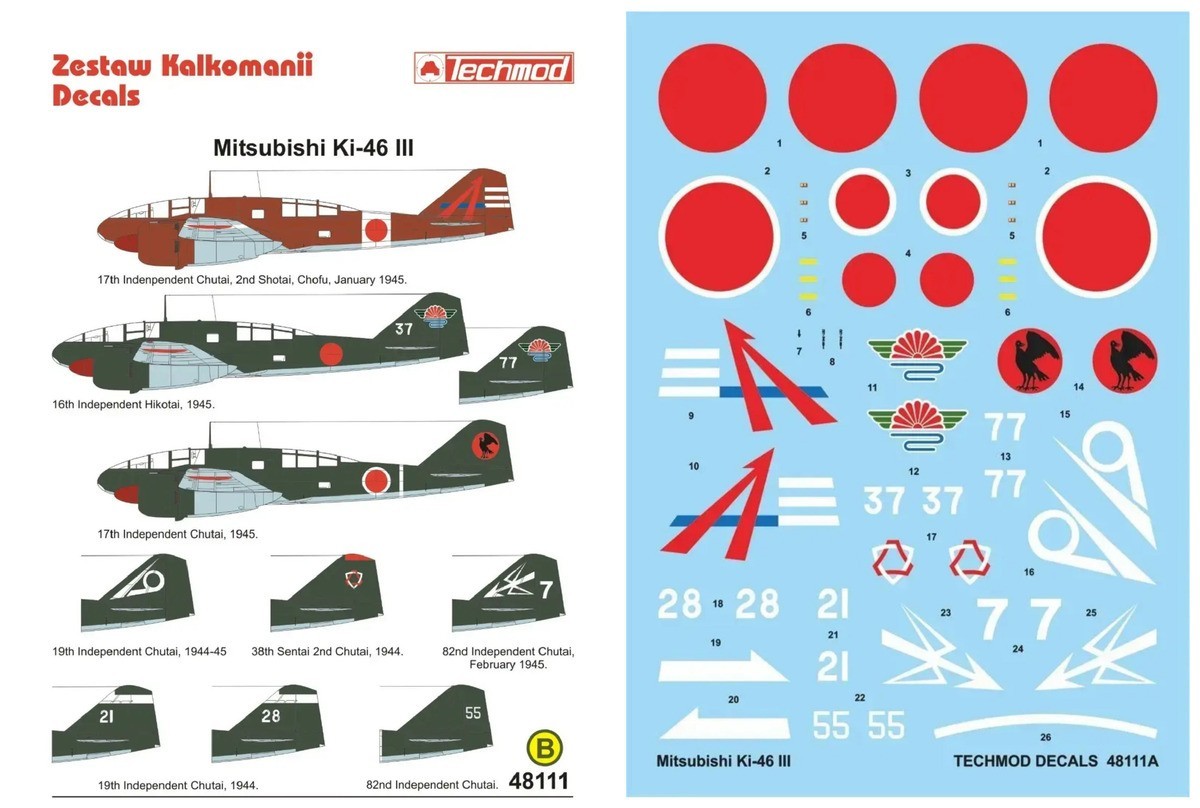 Techmod 1/48 Mitsubishi Ki-46 III IJAAF Dinah Type 100 Reconnaissance Decals