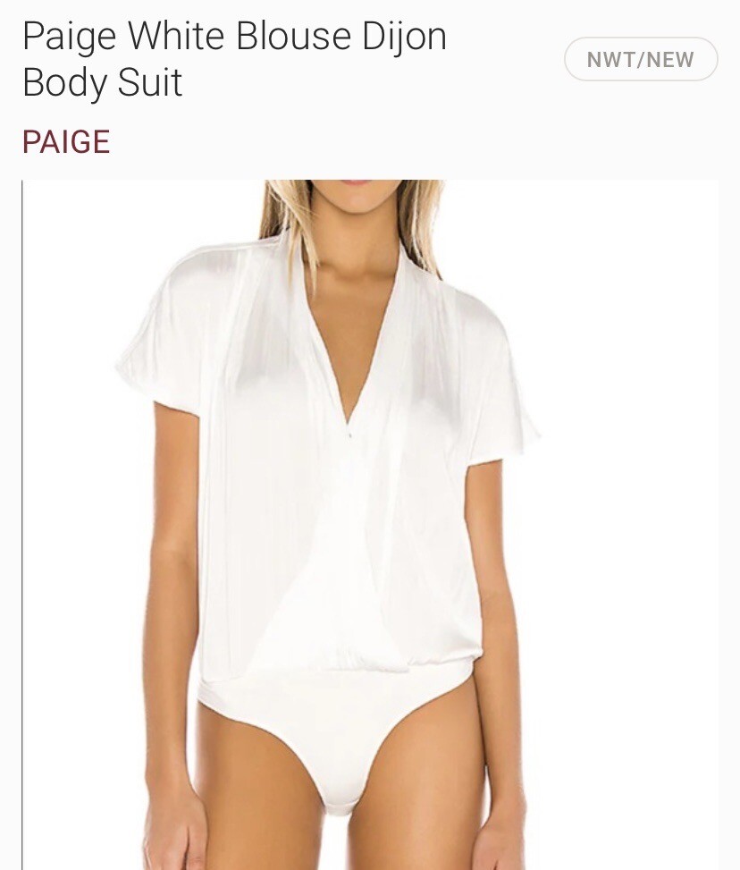 PAIGE Dijon Bodysuit White Short Sleeve V Neck Medium NWT $169 PAIGE Dijon Bodysuit White Short Sleeve V Neck Medium NWT $169