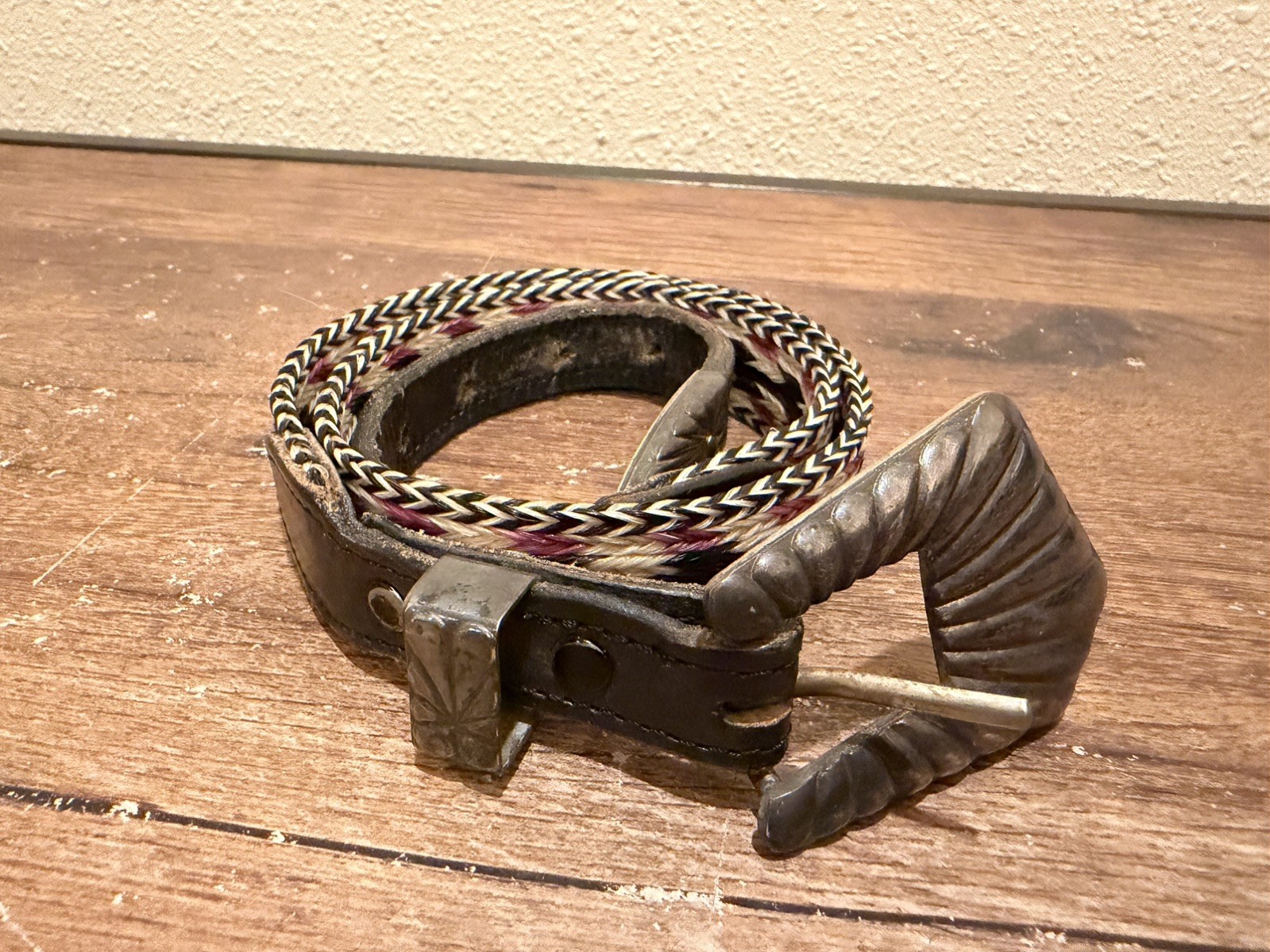Vintage Wage’s Sterling Overlay Belt Buckle Set & Braided Horse Hair Belt 36” D