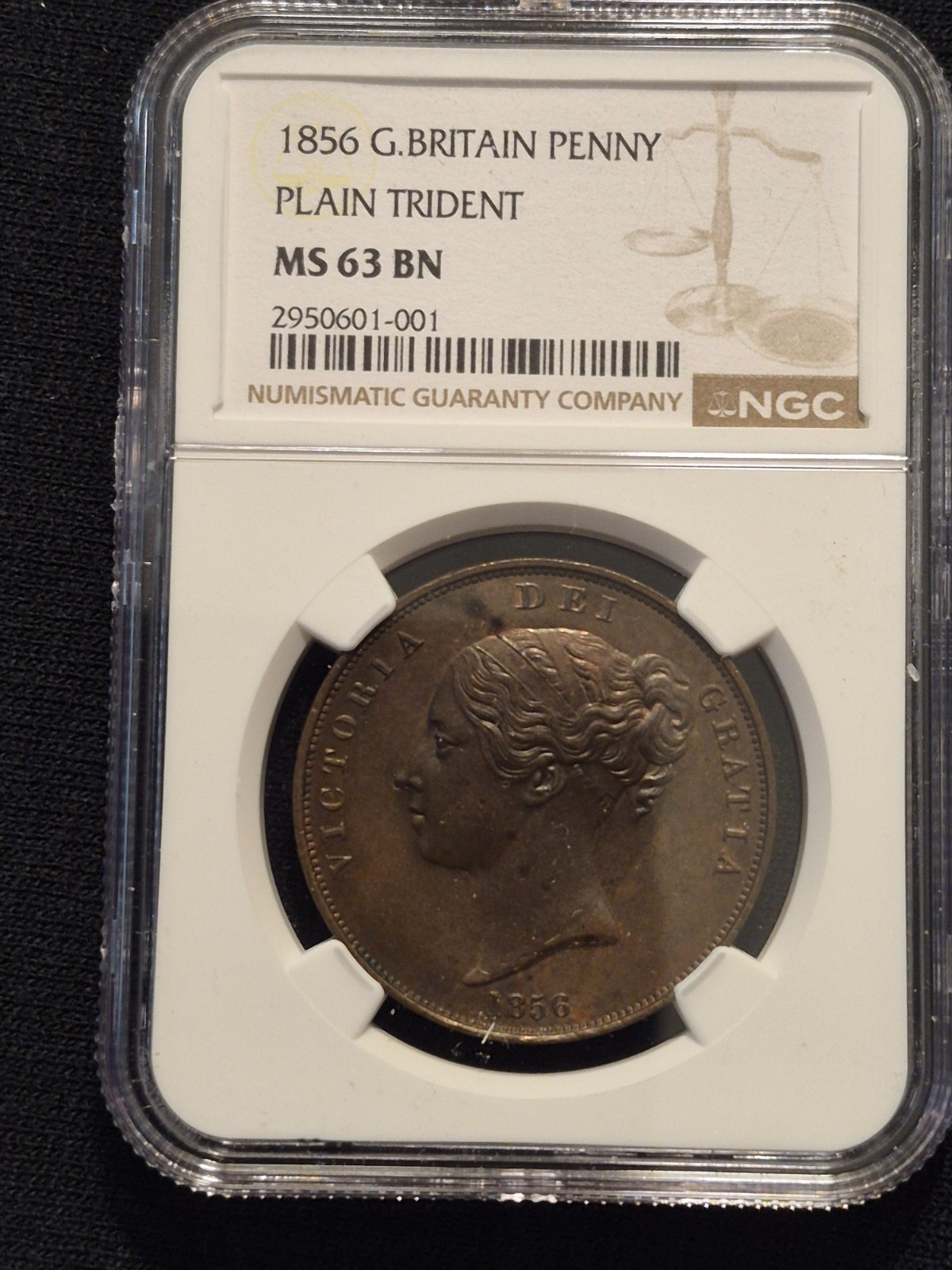 1856 Great Britain Penny England Graded by NGC as MS 63 BN