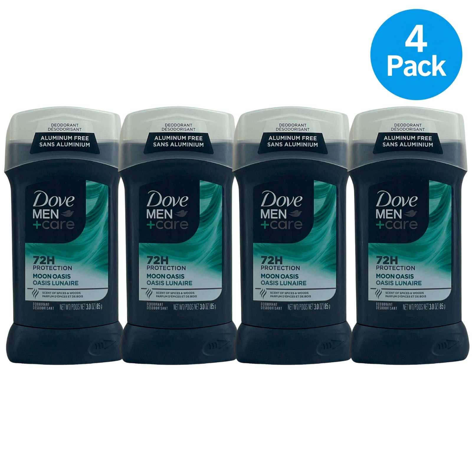 Dove Men+Care Aluminum Free Deodorant Stick Moon Oasis Spices & Woods 3.0 Oz 4 P