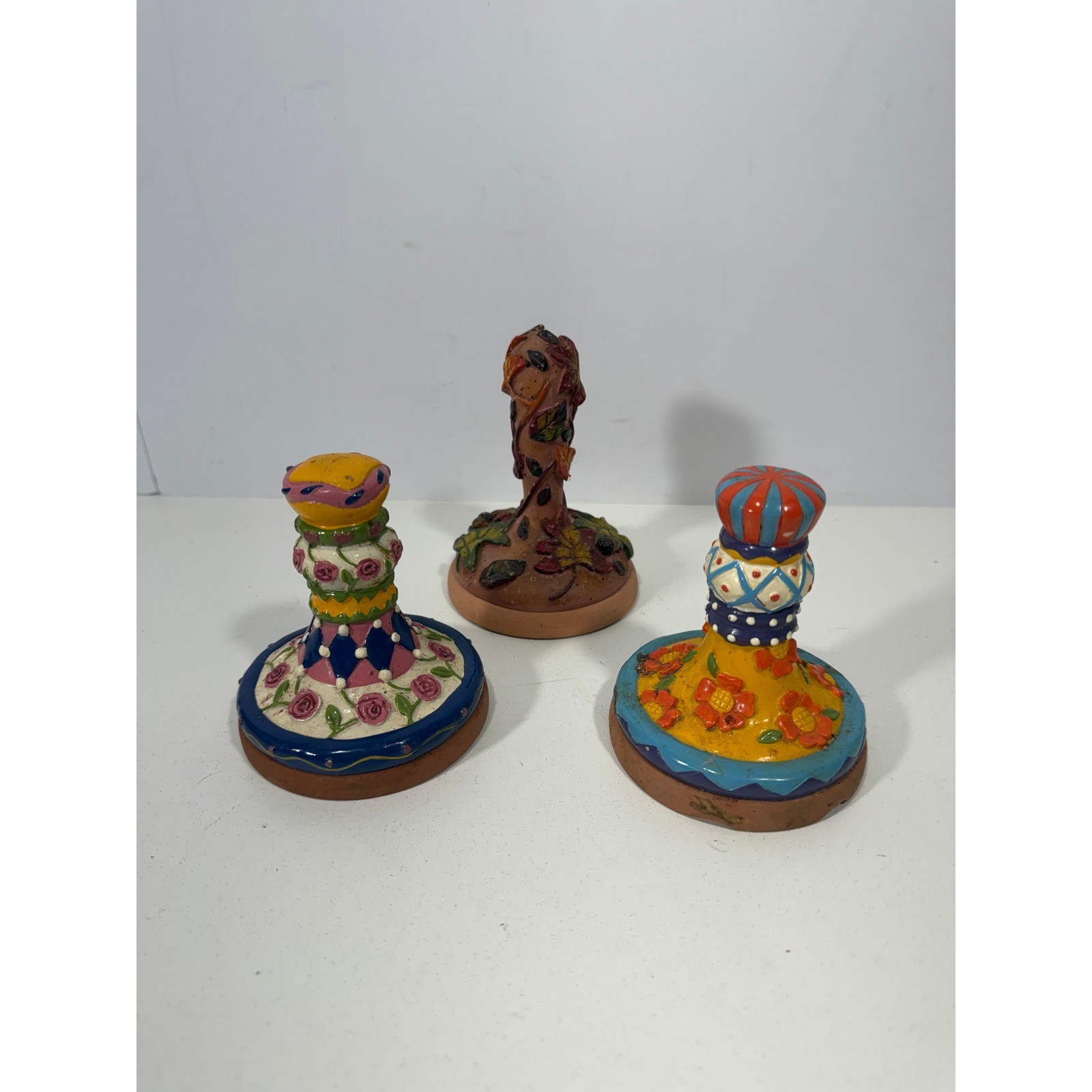Vintage Style Hand Painted Terracotta Cookie Stamps Set of 3 Floral Autumn Leaf