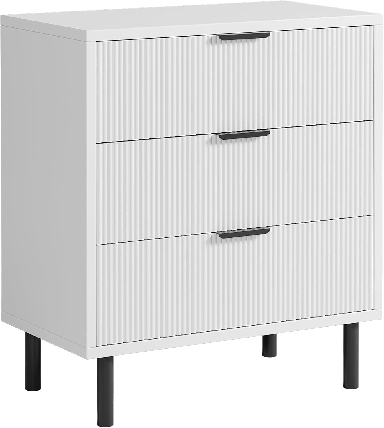 3 Drawer Fluted Wood Dresser Metal Legs Modern Storage Chest Bedroom Organizer