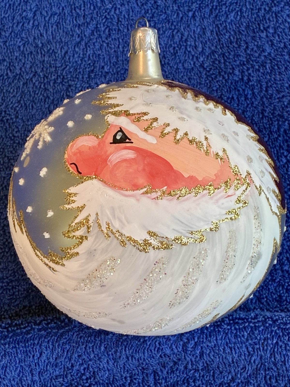 Vintage Italian(?) Jumbo Hand Painted Glass SANTA SWIRLING BEARD Ornament 1994