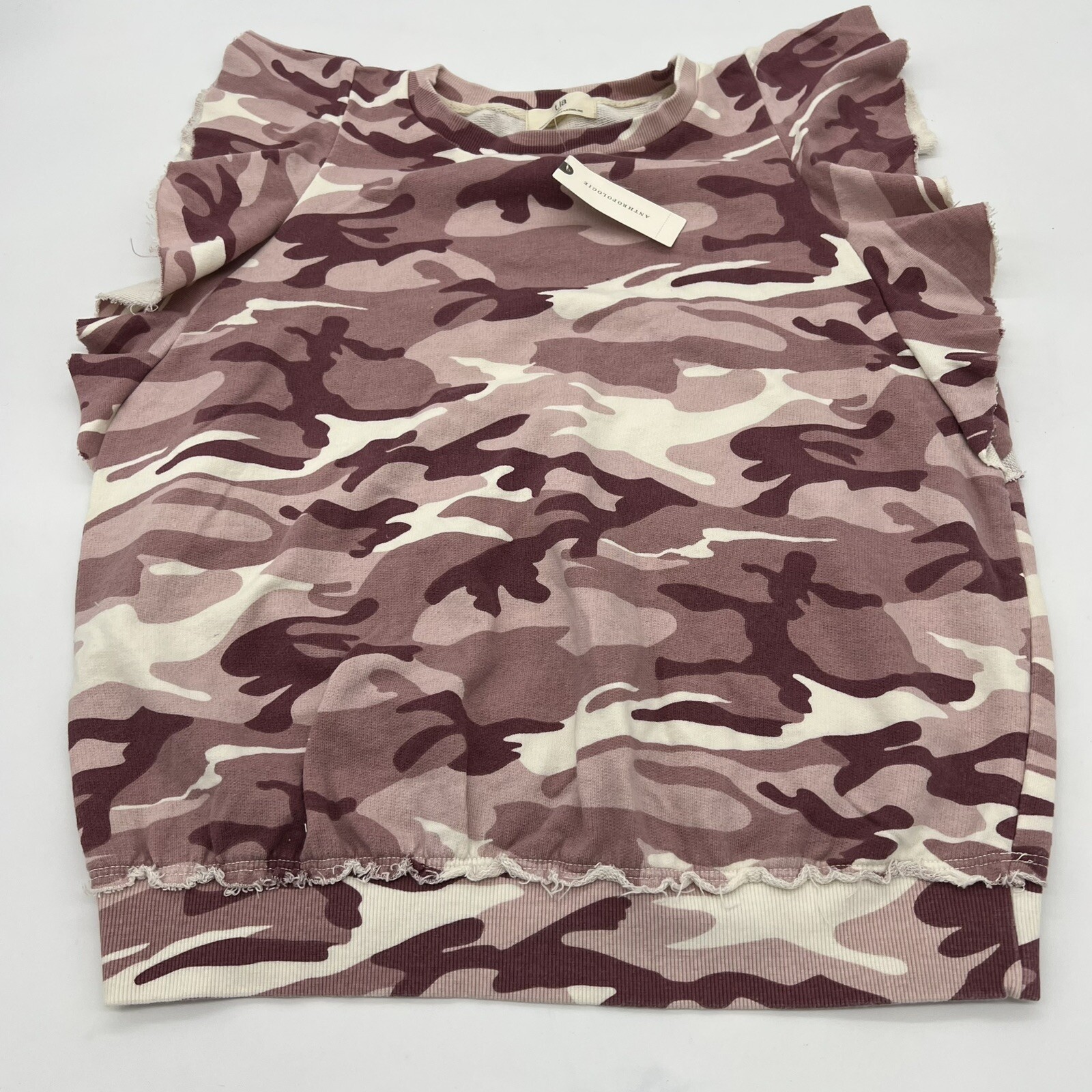 Anthropologie T.La Sleeveless Ruffle Sweatshirt Rose Camo Size M NWT Anthropologie T.La Sleeveless Ruffle Sweatshirt Rose Camo Size M NWT