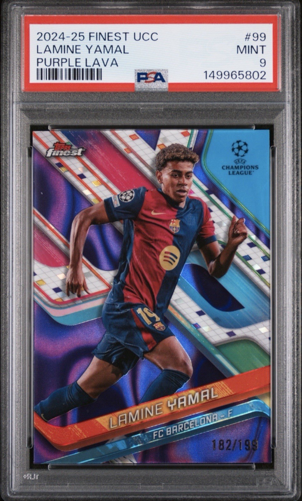 2024-25 Topps Finest UEFA Lamine Yamal Purple Lava Refractor # /299 PSA 9 MT 2024-25 Topps Finest UEFA Lamine Yamal Purple Lava Refractor # /299 PSA 9 MT