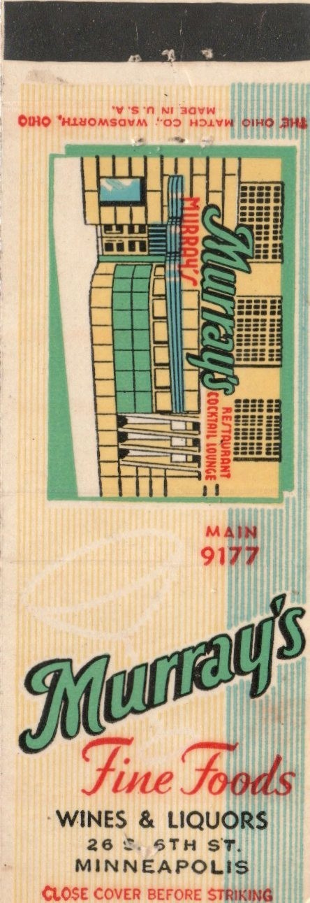 Vintage Matchcover Murray's Fine Foods Minneapolis Wines & Liquors