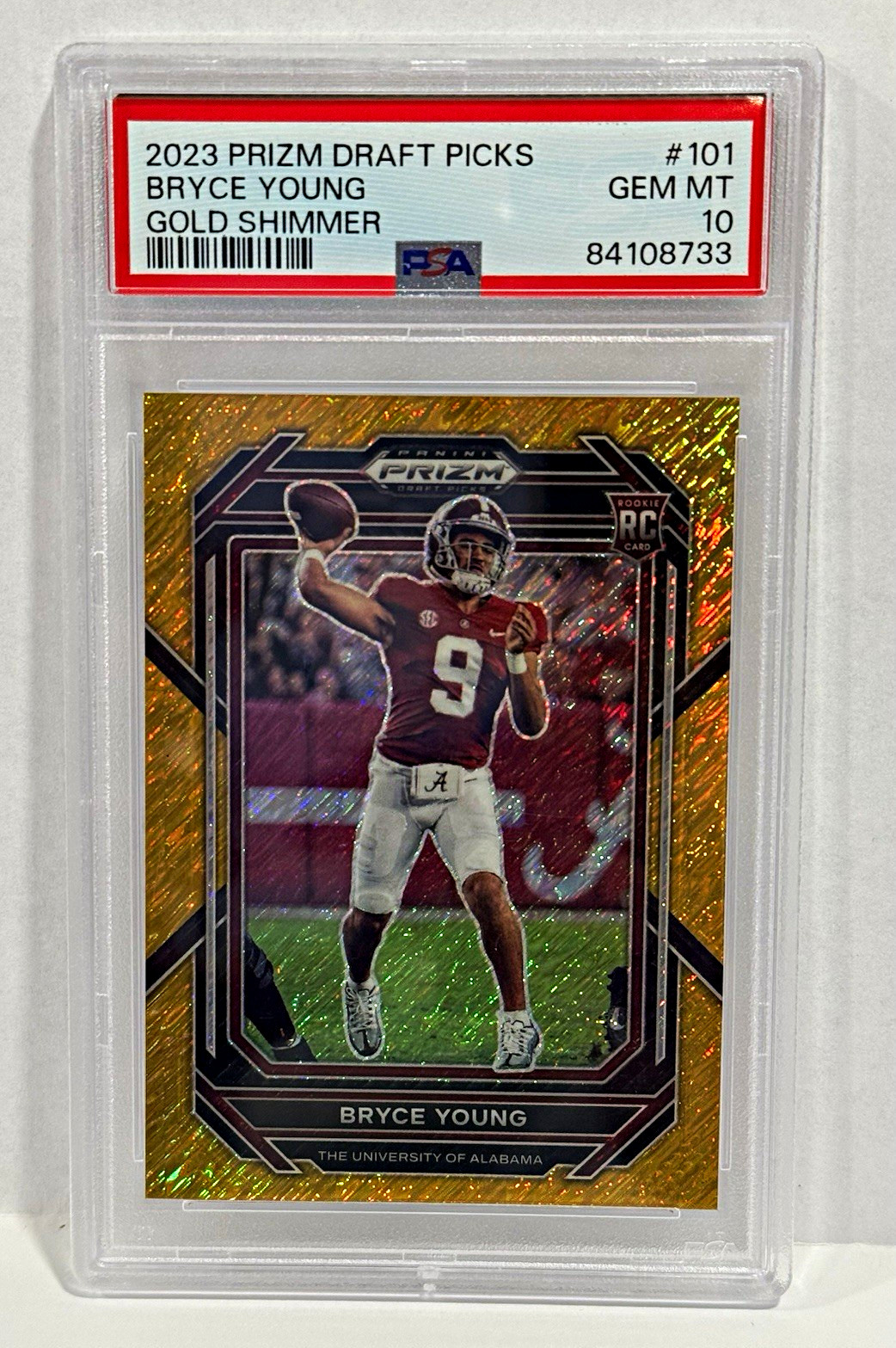 2023 Panini Prizm Draft Picks Bryce Young RC Gold Shimmer /15 - PSA 10 #101 2023 Panini Prizm Draft Picks Bryce Young RC Gold Shimmer /15 - PSA 10 #101
