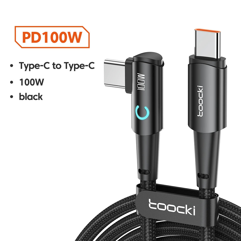 60W/100W USB-C to USB-C Fast Charging Cable, 90° Right-Angle Type-C Charger Cord