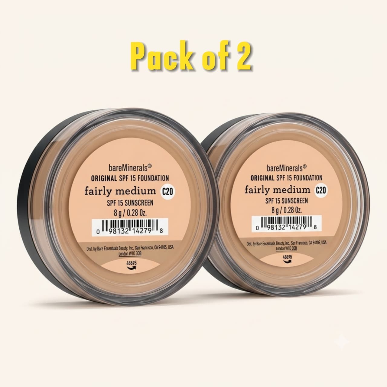 bareMinerals Original Foundation Fairly Medium C20 SPF15 8g Loose Powder 2 Packs