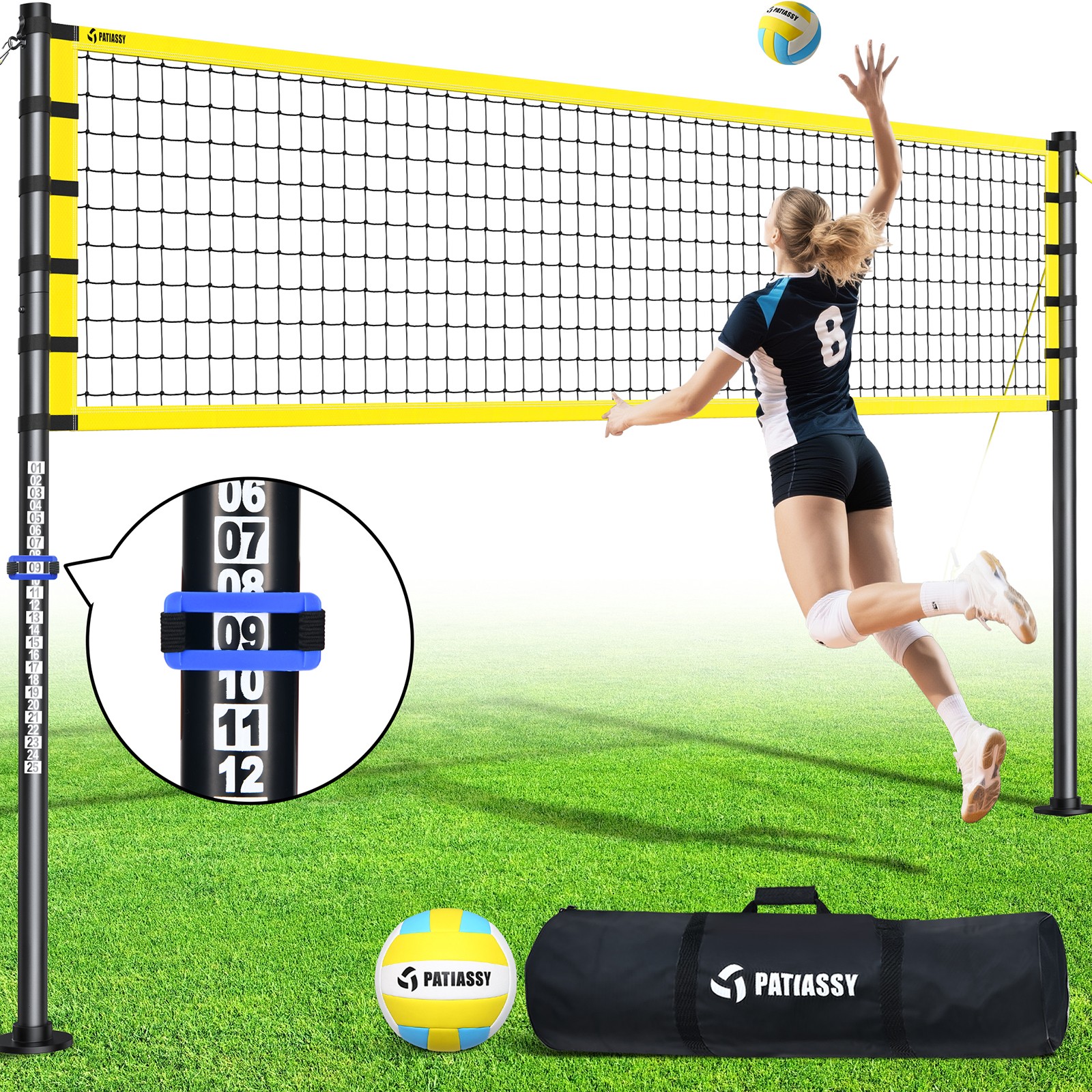 Portable Professional Outdoor Volleyball Net Set with Adjustable Height Poles