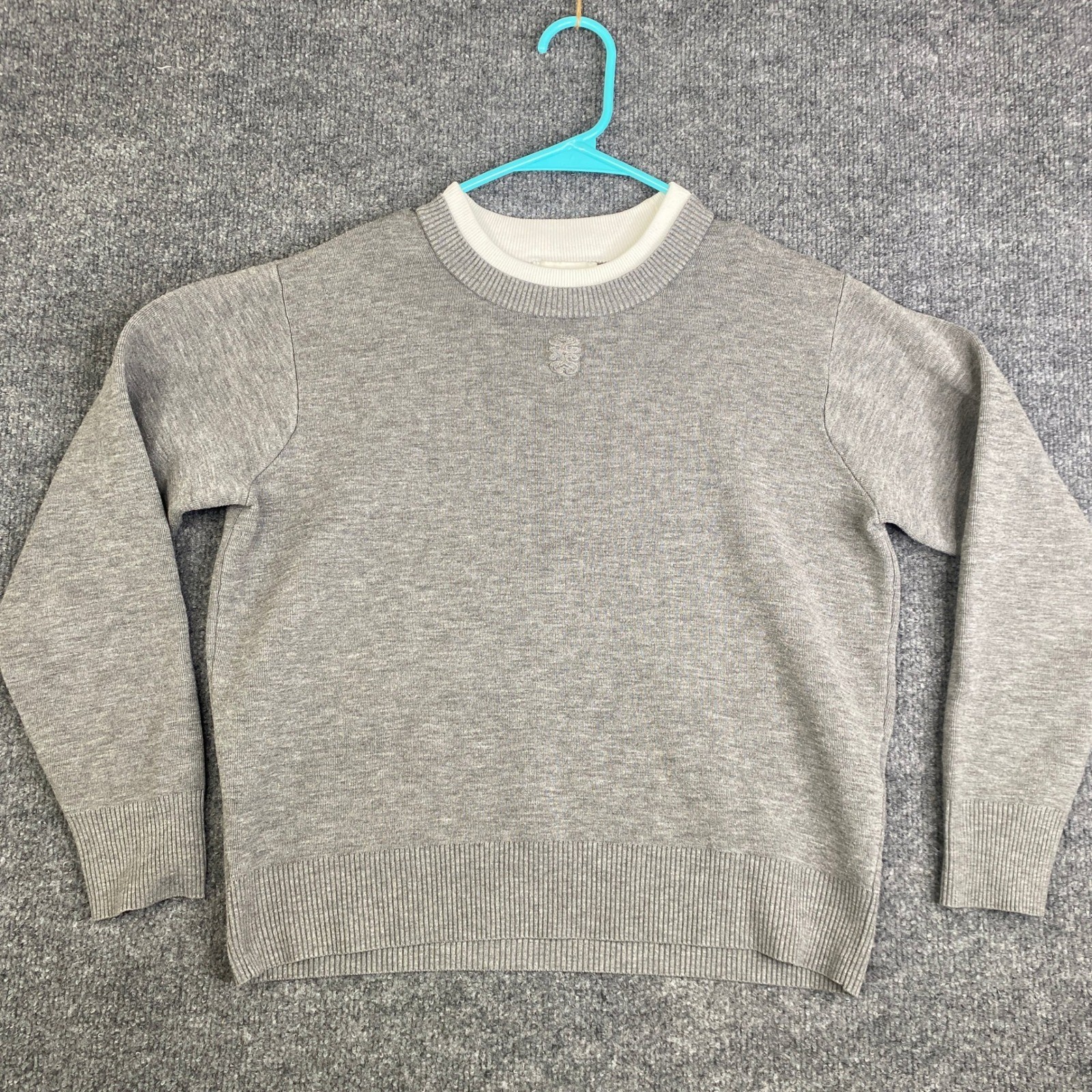 Sandro Paris Grey Layered Look Crewneck Sweater Tonal Crest SFPU02326-24