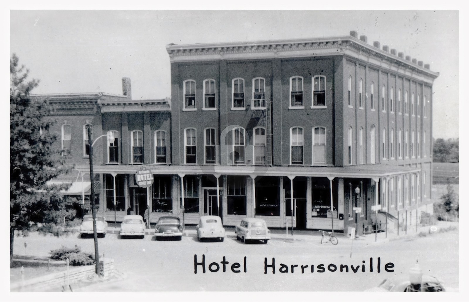 c1950's Hotel Building Cars Scene Harrisonville Missouri MO RPPC Postcard COPY