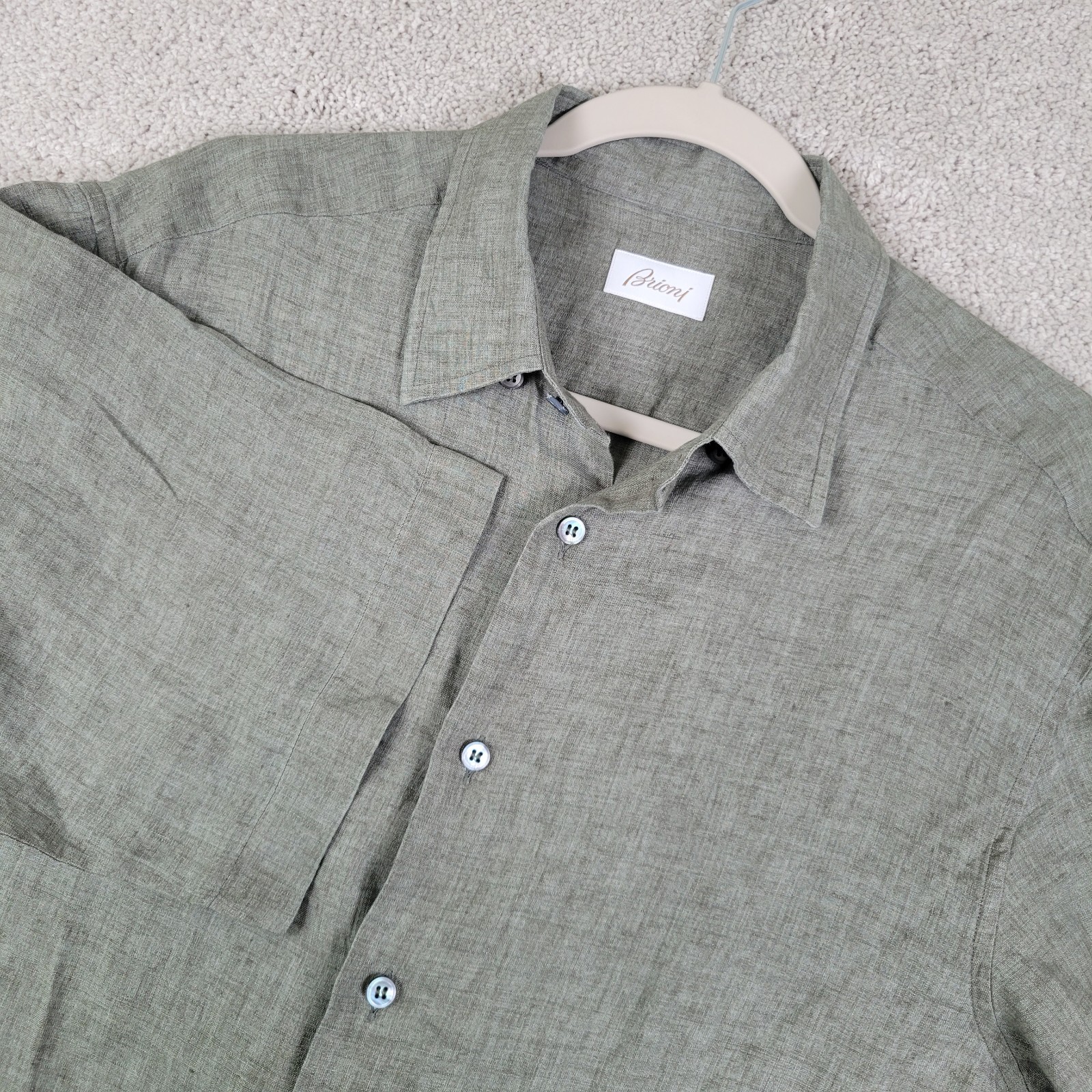 Brioni For Neiman Marcus 100% Linen Pocket Shirt Mens Large Striped Knit Italy