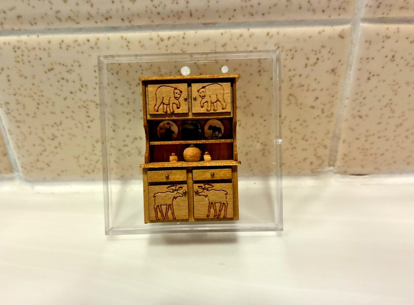 NIB Vintage Dollhouse BJ MINIATURES Cupboard Hutch Forest Theme 1:48