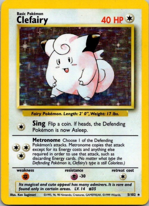 CLEFAIRY 5/102 HOLO RARE BASE SET UNLIMITED POKEMON LIGHTLY PLAYED ๐ CLEFAIRY 5/102 HOLO RARE BASE SET UNLIMITED POKEMON LIGHTLY PLAYED ๐