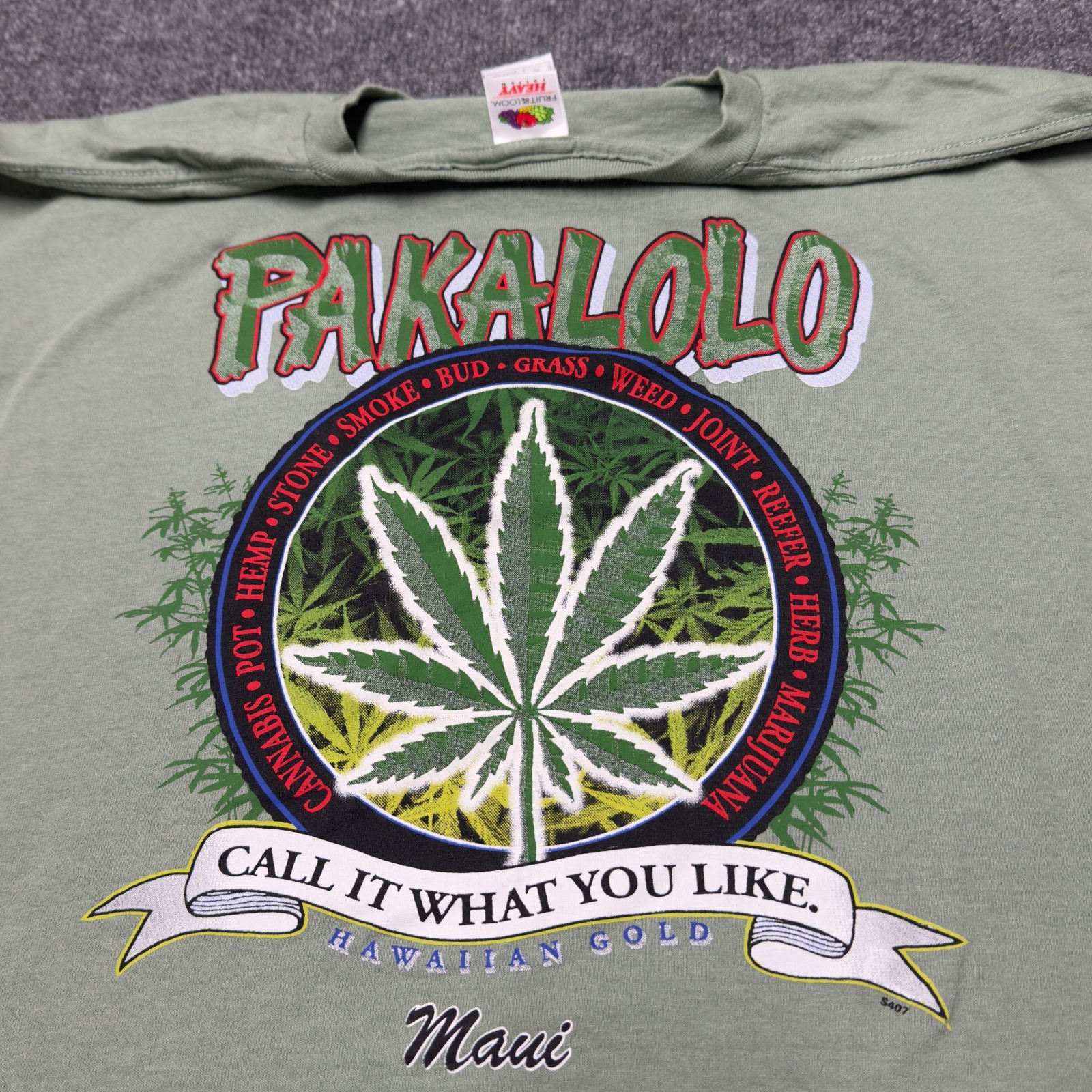 Vintage Rare Pakalolo Hawaii Weed Cannabis Hemp Marijuana Shirt Green Men XL