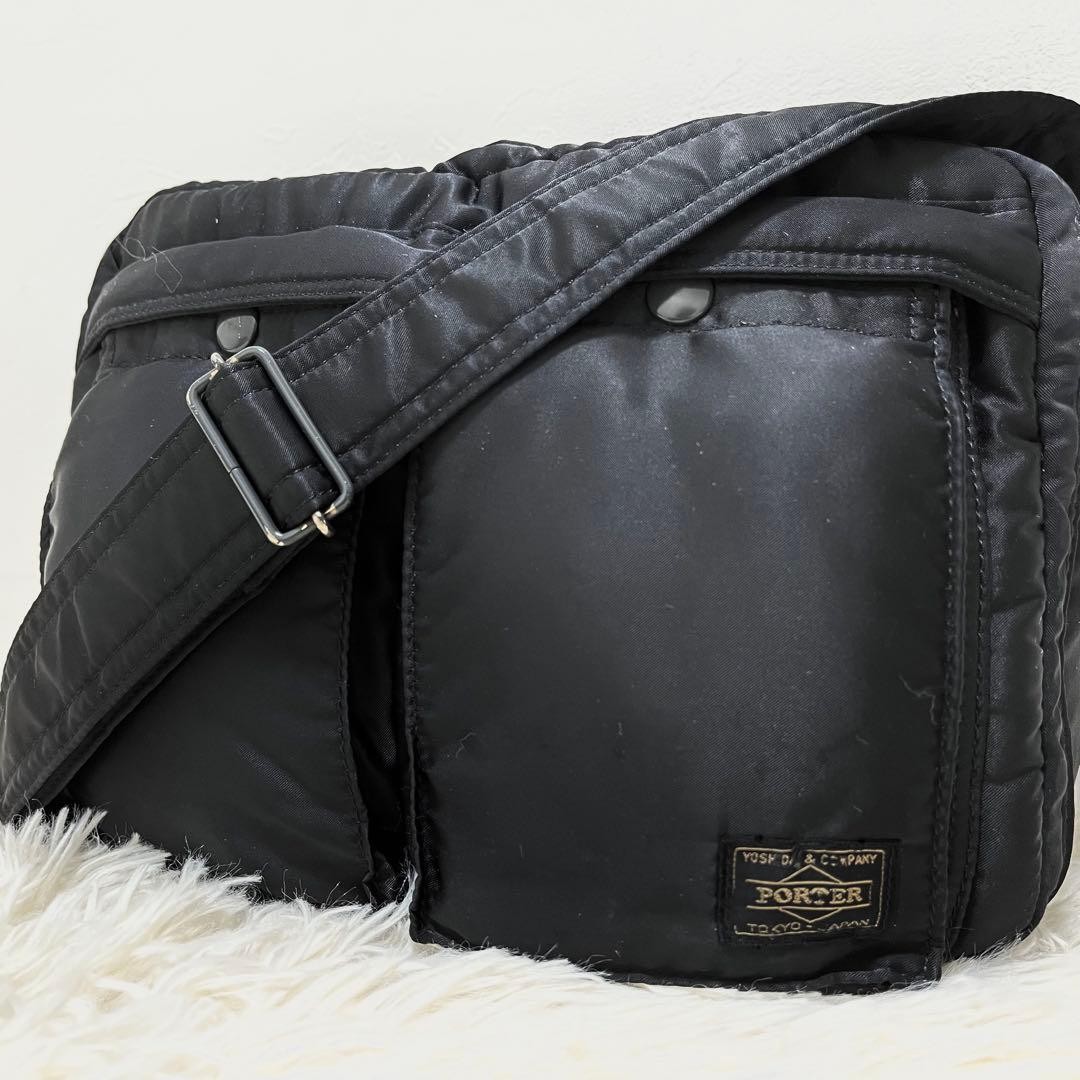 PORTER TANKER 2 Layer Shoulder Bag Black Nylon Yoshida Japan