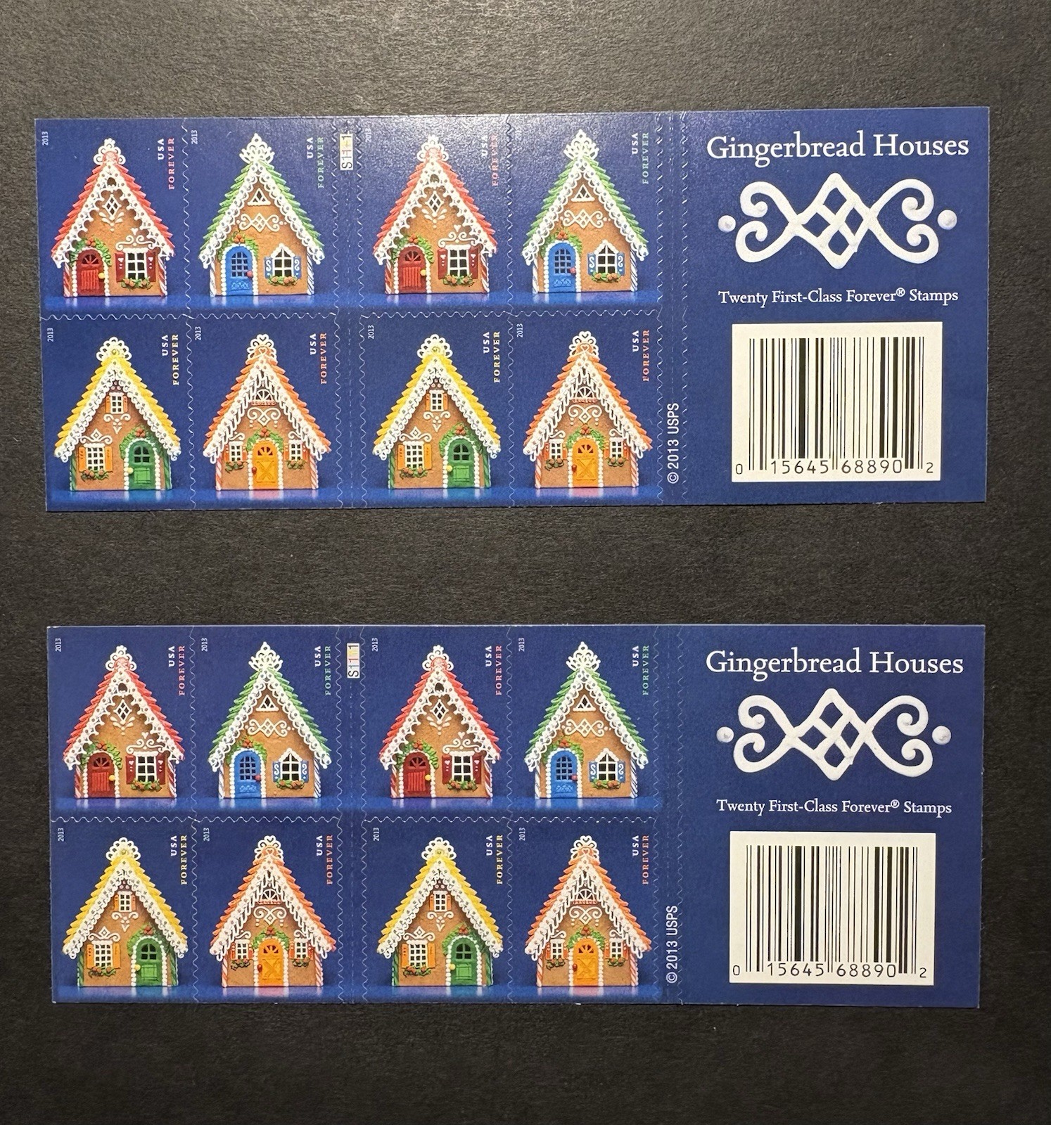 USPS 2013 Gingerbread Houses 2 Booklets Of 20 Stamps Total Of 40 Stamps MNH USPS 2013 Gingerbread Houses 2 Booklets Of 20 Stamps Total Of 40 Stamps MNH
