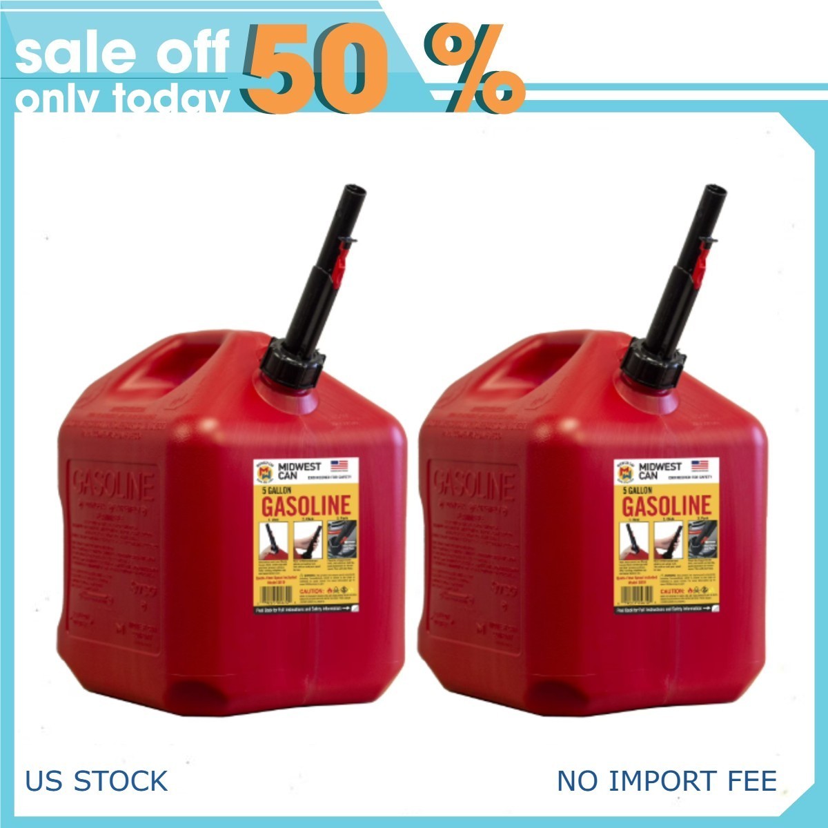 2p Midwest Can Company, 5 Gallon Capacity Gas Can with Flame Mitigation Device 2p Midwest Can Company, 5 Gallon Capacity Gas Can with Flame Mitigation Device