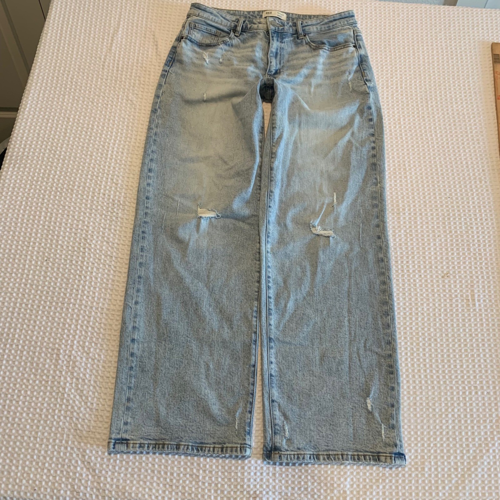 BKE Taylor Low Slung Baggy Fit Wide Leg Light Wash Distressed Jeans 30x32