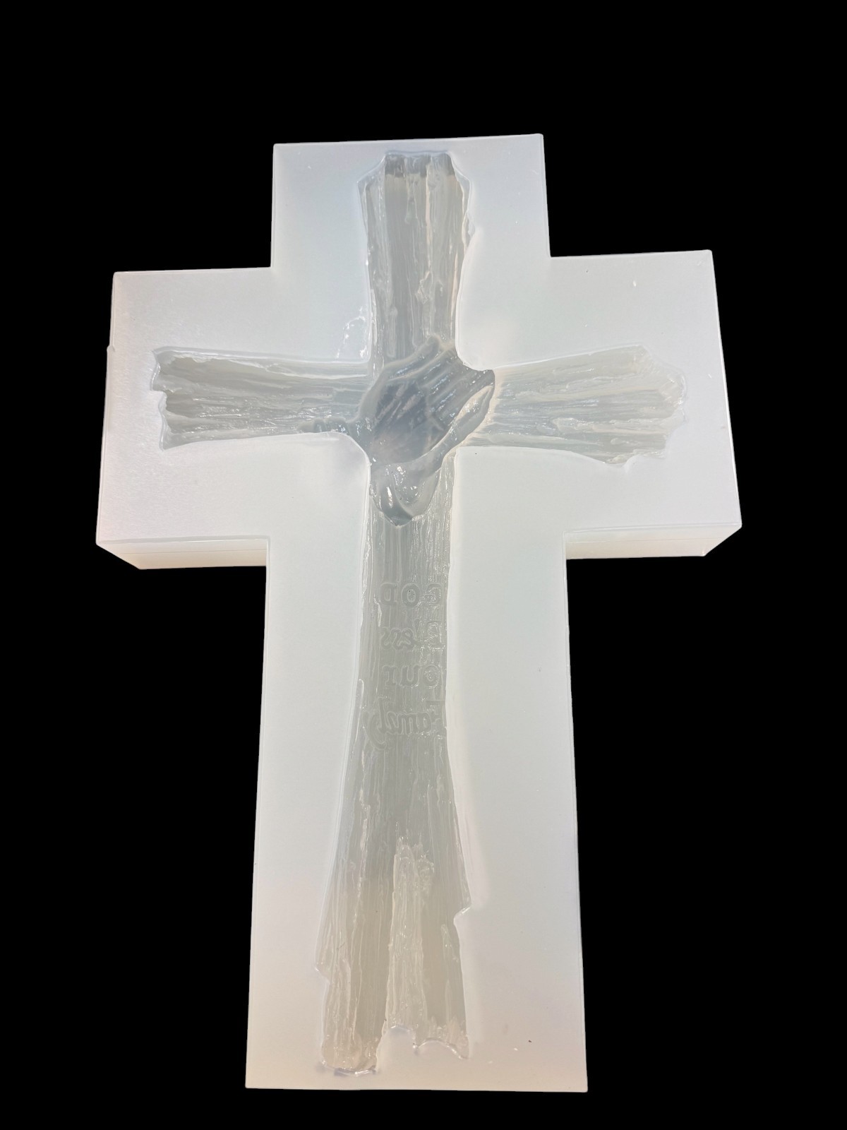 Handmade Wood Log Cross With Praying Hands \