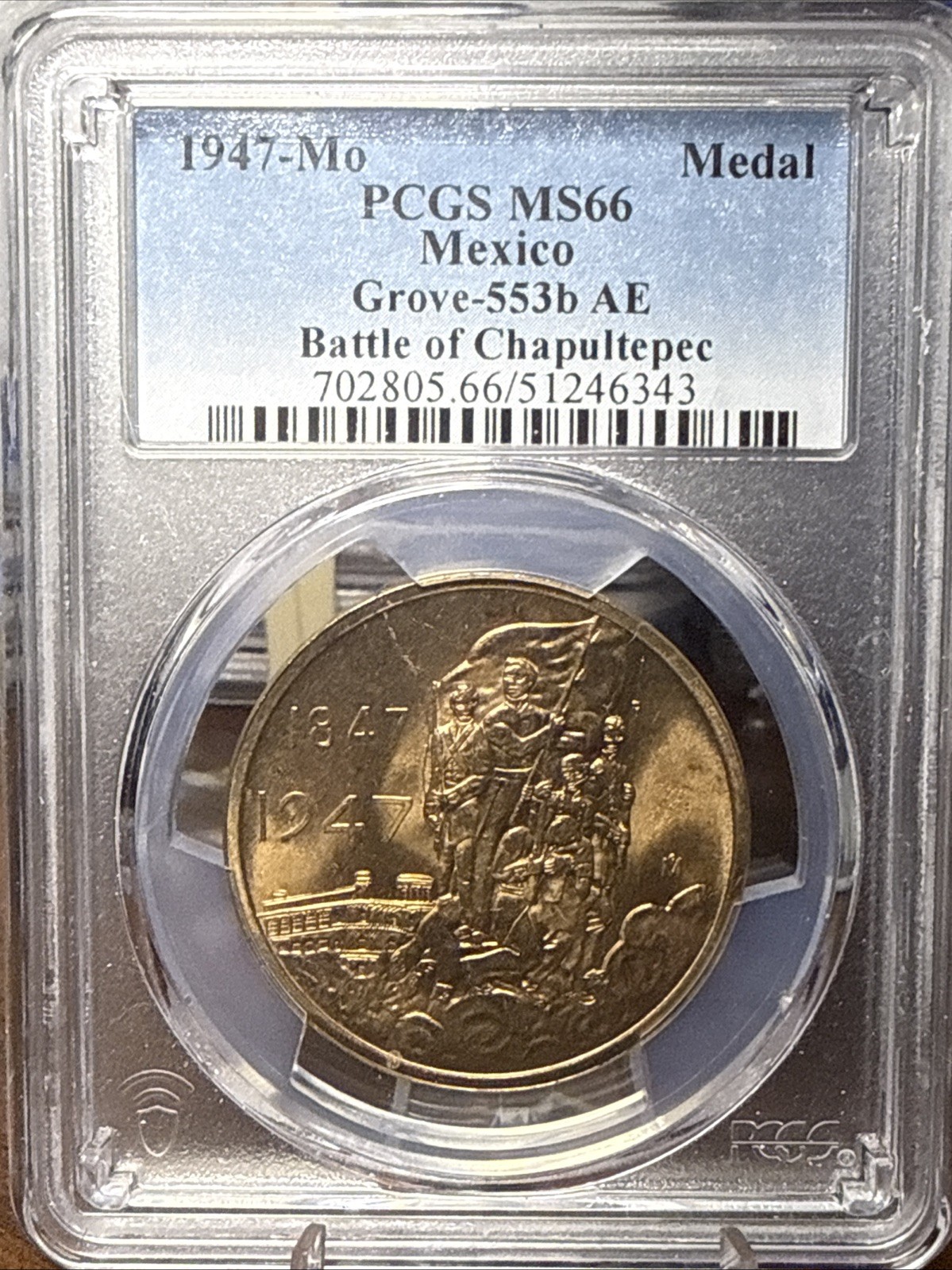 1947 Mo PCGS MS66 Mexico Battle of Chapultepec Bronze Medal Mexico City Grove