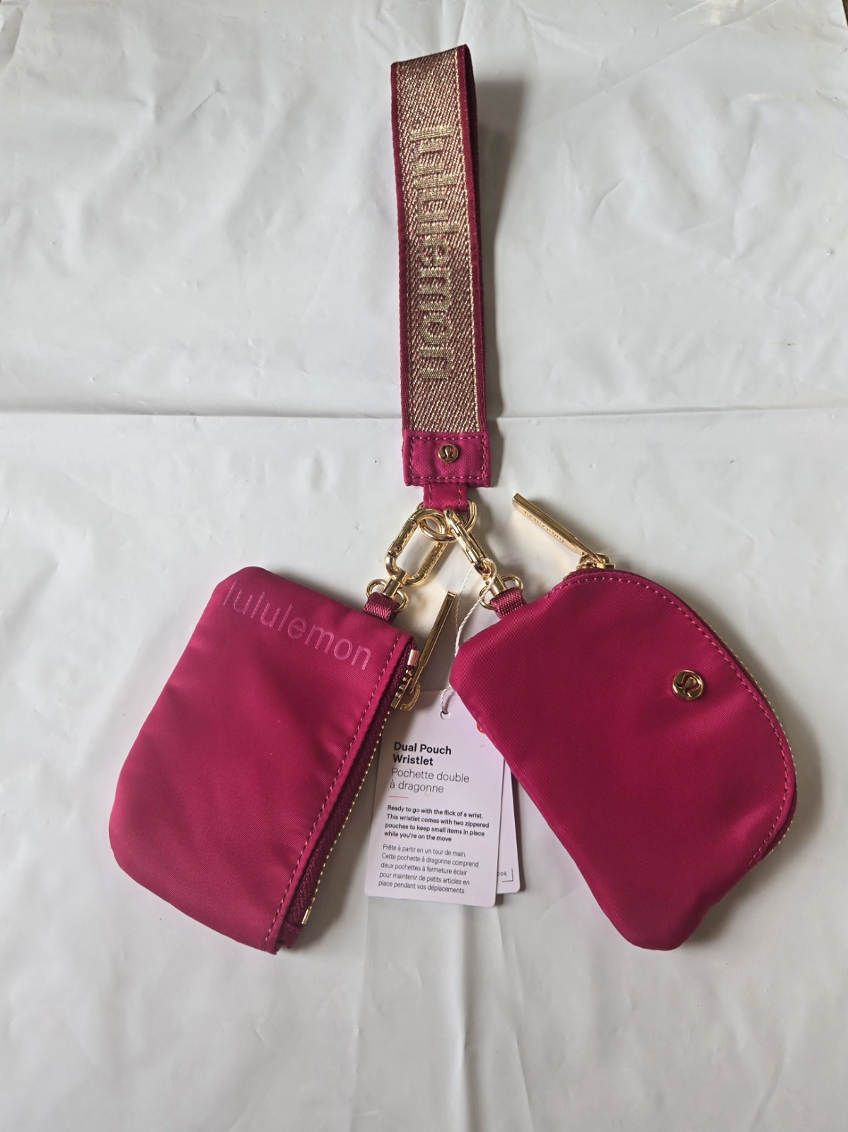 Lululemon Dual Pouch Wristlet Berry Rumble pink 💖 Gold NWT