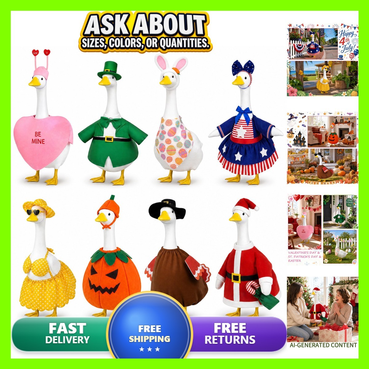 8 Sets Lixintray Holiday Porch Goose Outfits All Seasons for 17-23 Inch Lawn