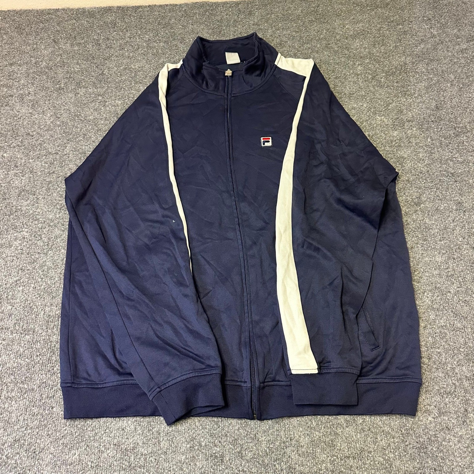 Fila Track Jacket Mens Size XL Navy Blue Cream Stripe Full Zip Streetwear