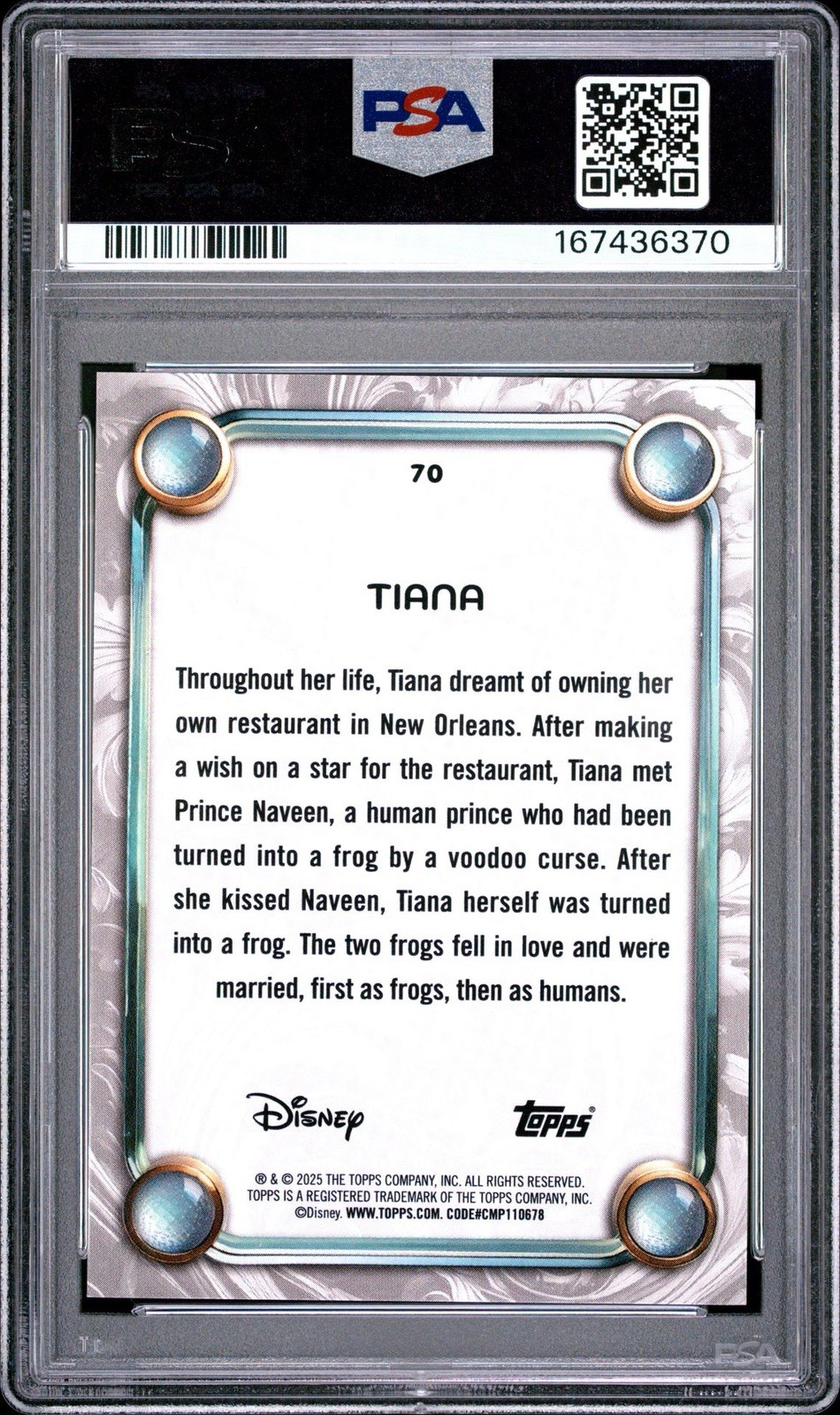 2025 Topps Disney Wonder Tiana 08/10 The Princess And The Frog PSA 9