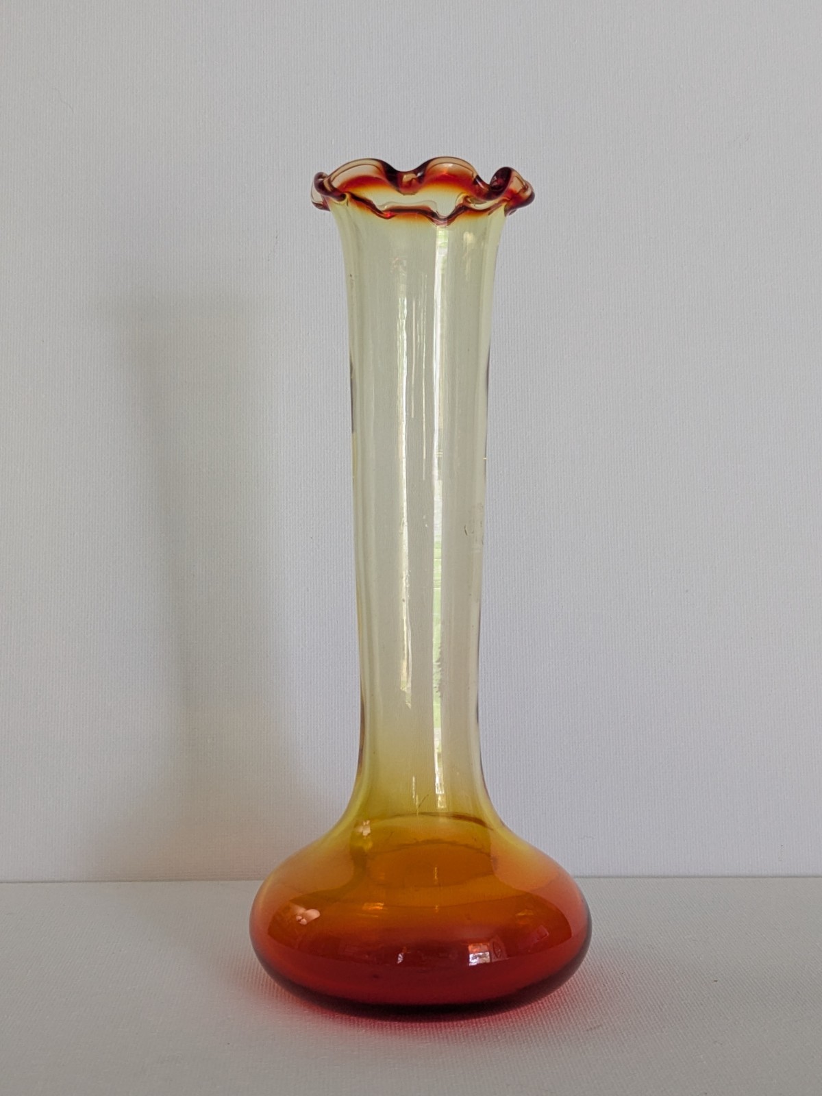  Vtg Amberina Art Glass Bud Vase Yellow Orange Blown Glass Mid Century Modern
