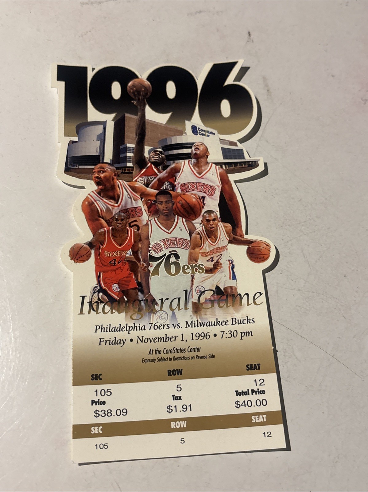 1996 Allen Iverson Ray Allen Debut Full Ticket 11/1/96  76ers Vs Bucks