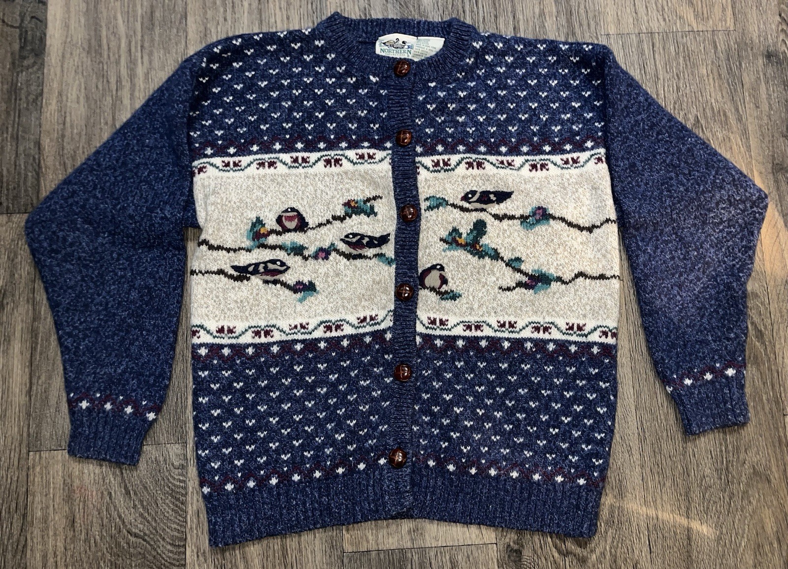 Vintage Northern Reflections Hand Embroidered Birds and Branches Medium Sweater