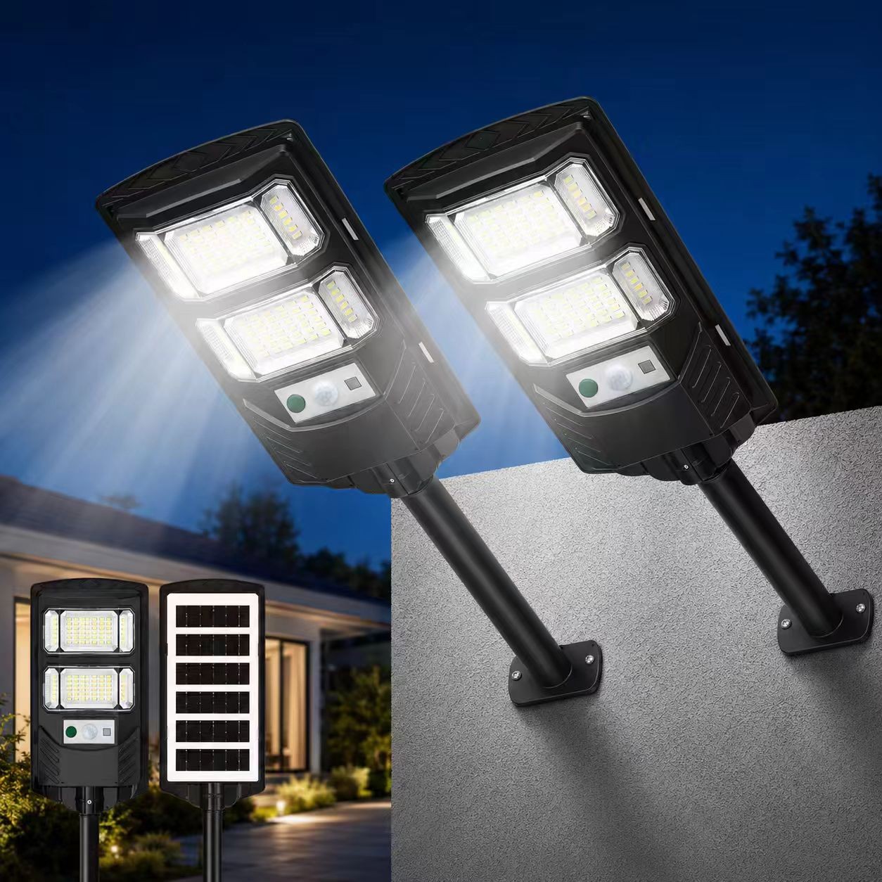 GMOX 2 Pack Solar Street Light | IP65 Motion Sensor Dusk to Dawn Remote