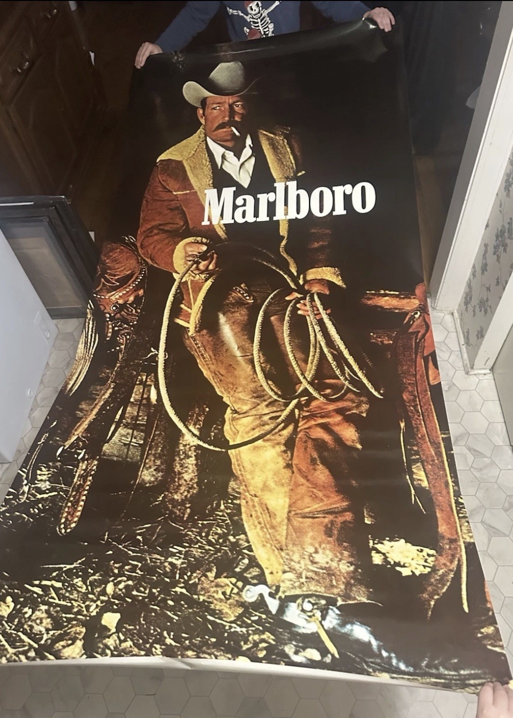 Vintage Marlboro Man Cowboy Advertising Poster Oversized 76” x 35” (1970s–80s)