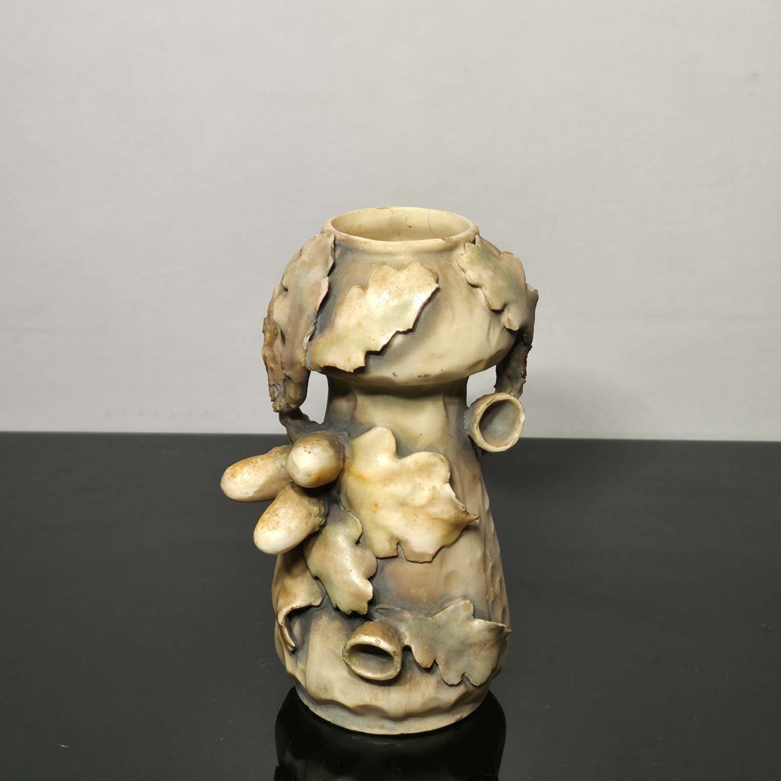 Antique Turn Teplitz Austria Art Nouveau Pottery Oak Leaf Acorn Vase c1900