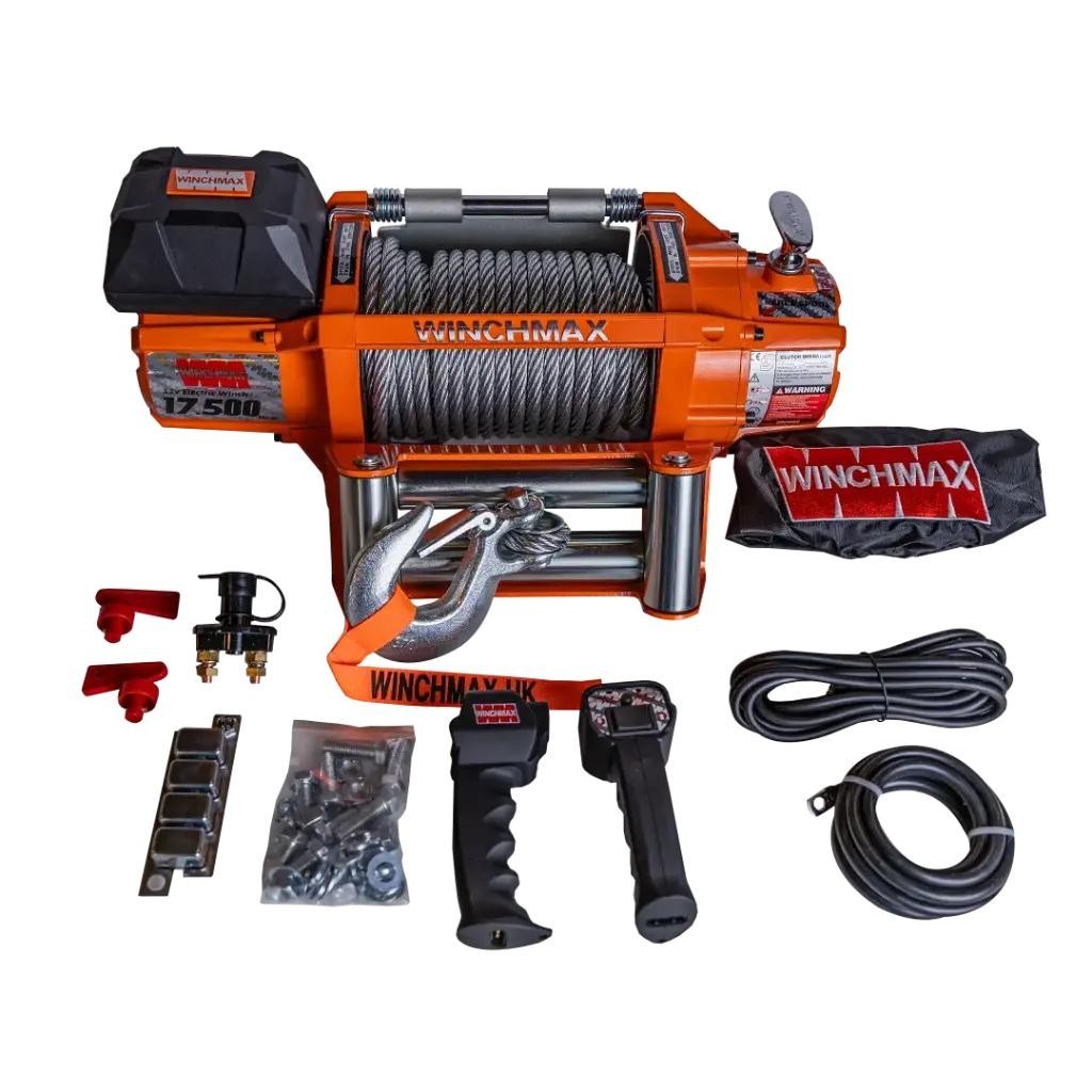WINCHMAX 17500lb Orange 12v Electric Winch, Steel Cable, Twin Wireless Remote