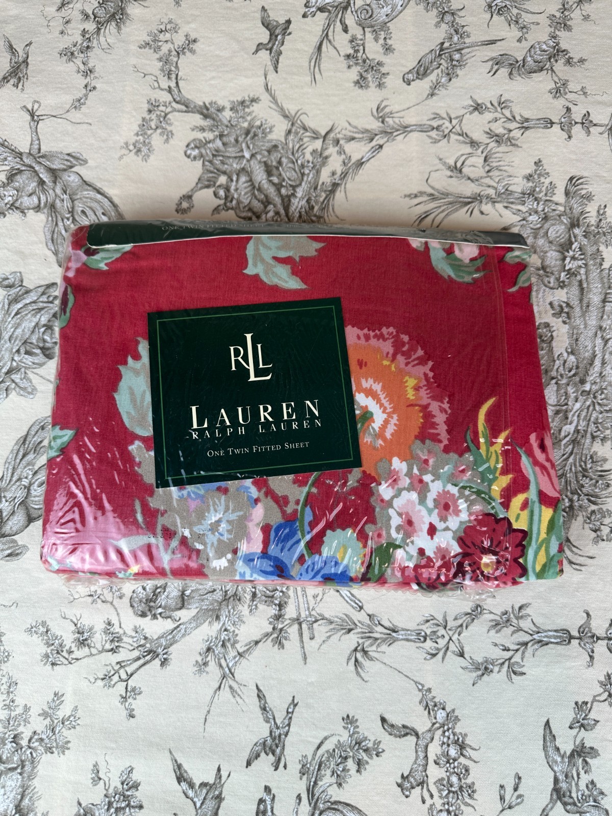 New VTG Ralph Lauren Twin Fitted Bedsheet Cotton Beach House Floral Fuchsia