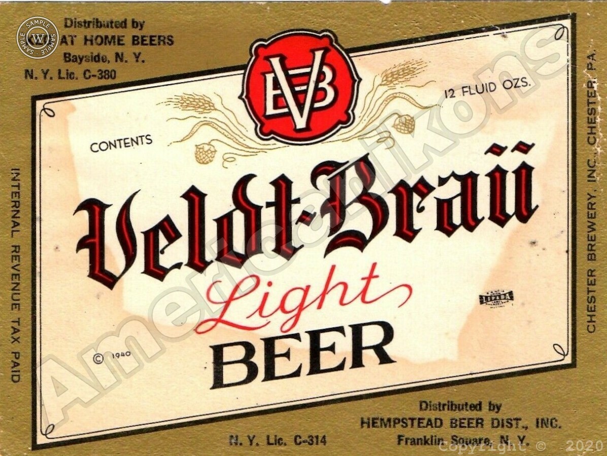 Veldt Brau Light Beer NEW Metal Sign: Chester Brewery - Chester, Pennsylvania