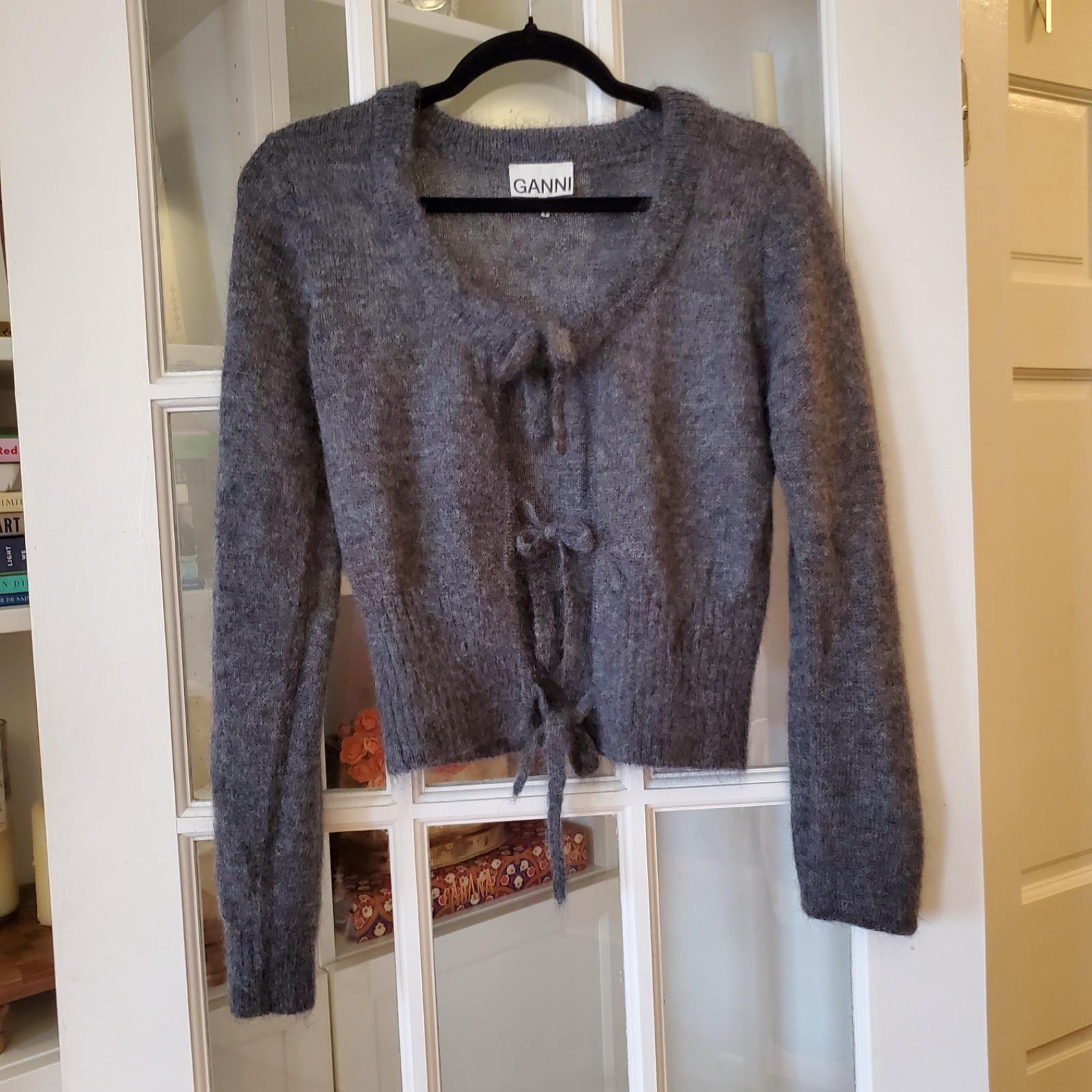 Ganni Cardigan Women\'s Small Grey Wool Lace Up Cardigan Ganni Cardigan Women\'s Small Grey Wool Lace Up Cardigan