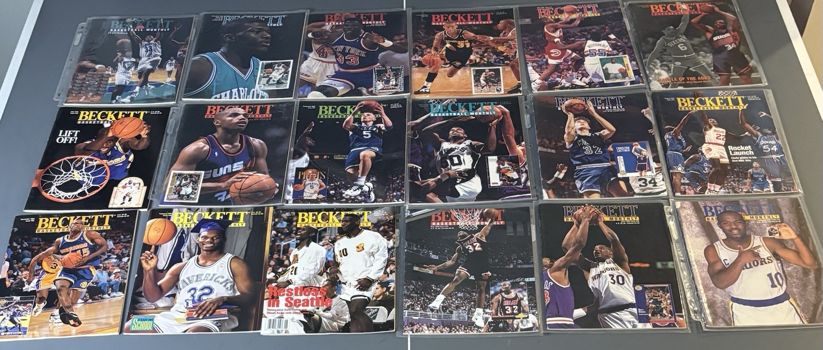 ⁠Lot of 18 Vintage 1990s Beckett Basketball Monthly Magazines Barkley Kidd Ewing