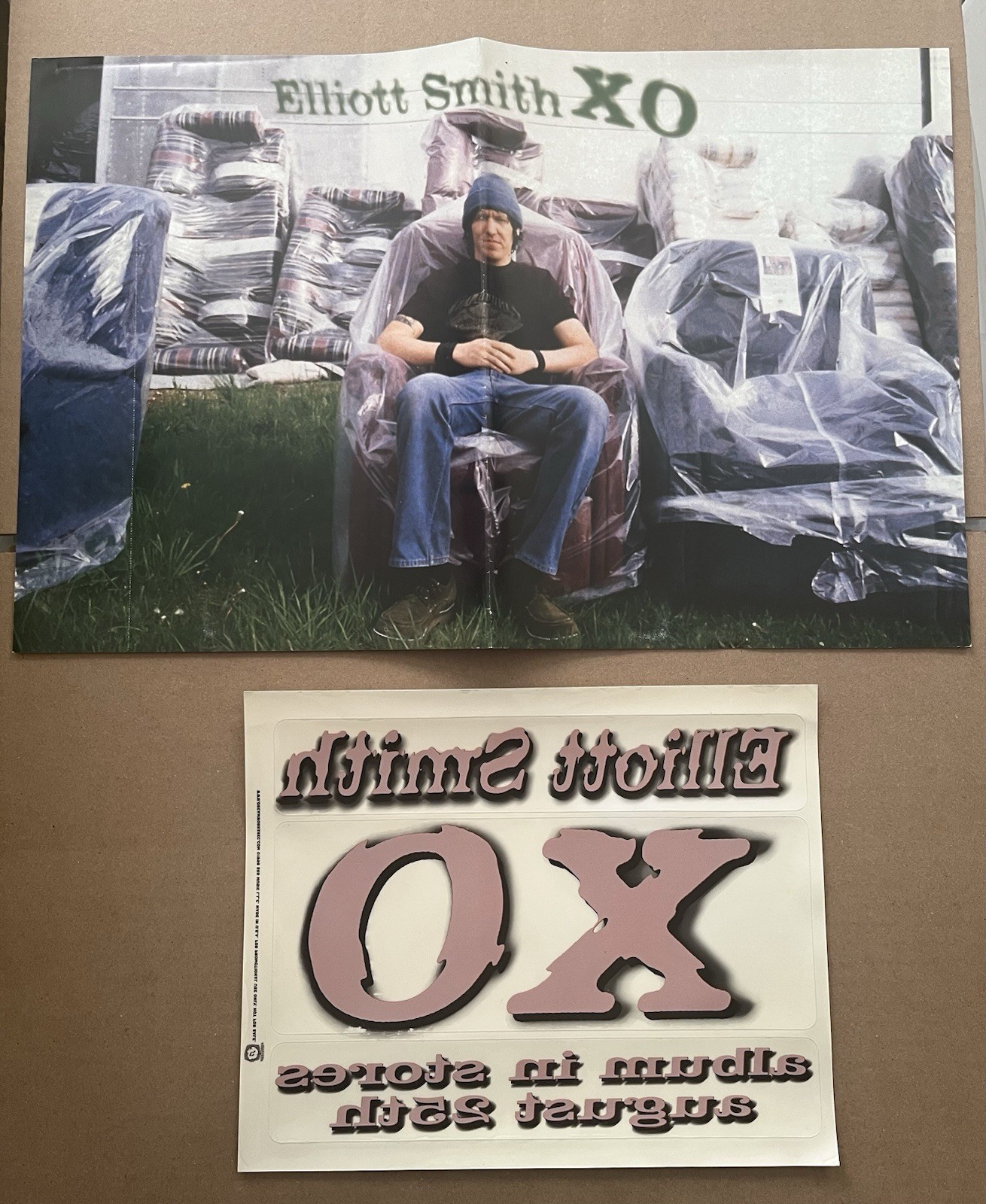 rare ELLIOTT SMITH XO double sided promo poster & window cling 1998 Dreamworks